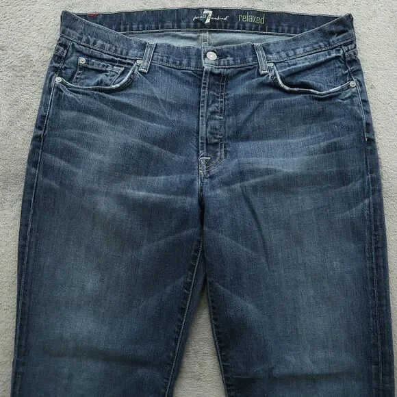 7 For All Mankind Jeans Mens 36x33 Blue Relaxed Fit Straight Medium Stone Wash - Picture 12 of 16